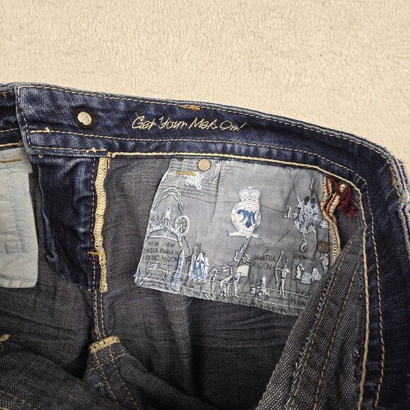 MEK Jeans Womens Size 29x32 Baltimore Denim Boot Cut Distressed Faded Whiskers - Picture 9 of 13